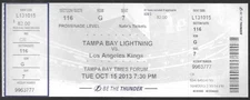 Tampa Bay Lightning vs Los Angeles Kings ticket stub October 15 2013