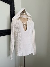 Vintage Y2K Polo Jeans Ralph Lauren White Cotton Sweater SZ L Cable Knit Preppy