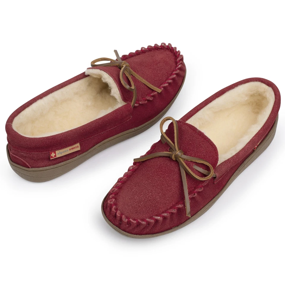 Zapatillas mocasín Alpine Swiss Sabine para mujer gamuza genuina casa zapato memoria Foto 4 de 4