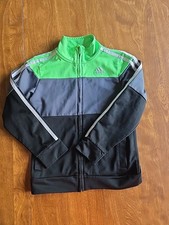 BOYS 6 ADIDAS ZIP UP TRACK JACKETS. BLACK AND GREEN.