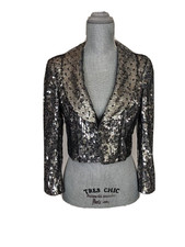 Cynthia Steffe Metallic Sequin Shawl Lapel Cropped Jacket, 8 NWT 248.00