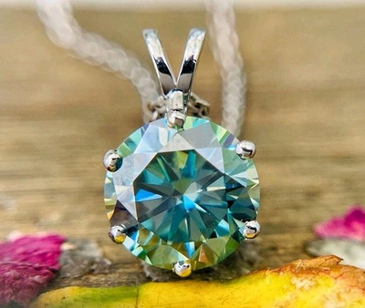 #ad Rare 26 Ct Certified Treated Blue Diamond Solitaire Pendant. 925 Sterling Silver $248.40