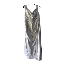Silver Formal Long Gown Embellished Pleated With Sash Lace-Up Back High Slit