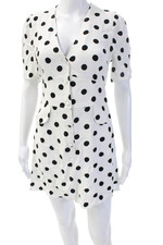 Rixo Women Mini Shirt Dress Black Polka Dot V-Neck Short Sleeve Button Size XS