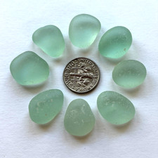 Surf Tumbled Sea Glass   Jewelry Quality  8 Light Aqua Pieces Medium/Chubby