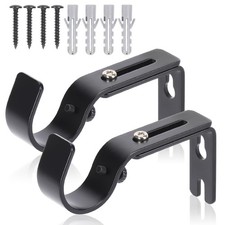 Curtain Rod Brackets 2 Pack Adjustable Iron Wall Mount Holders for 1in Rod Black