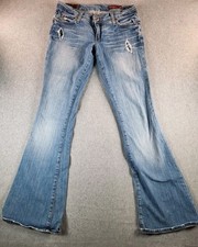 Vintage Distressed Flare Jeans Blue2 Womens 27 Low Rise Made in The USA Y2K