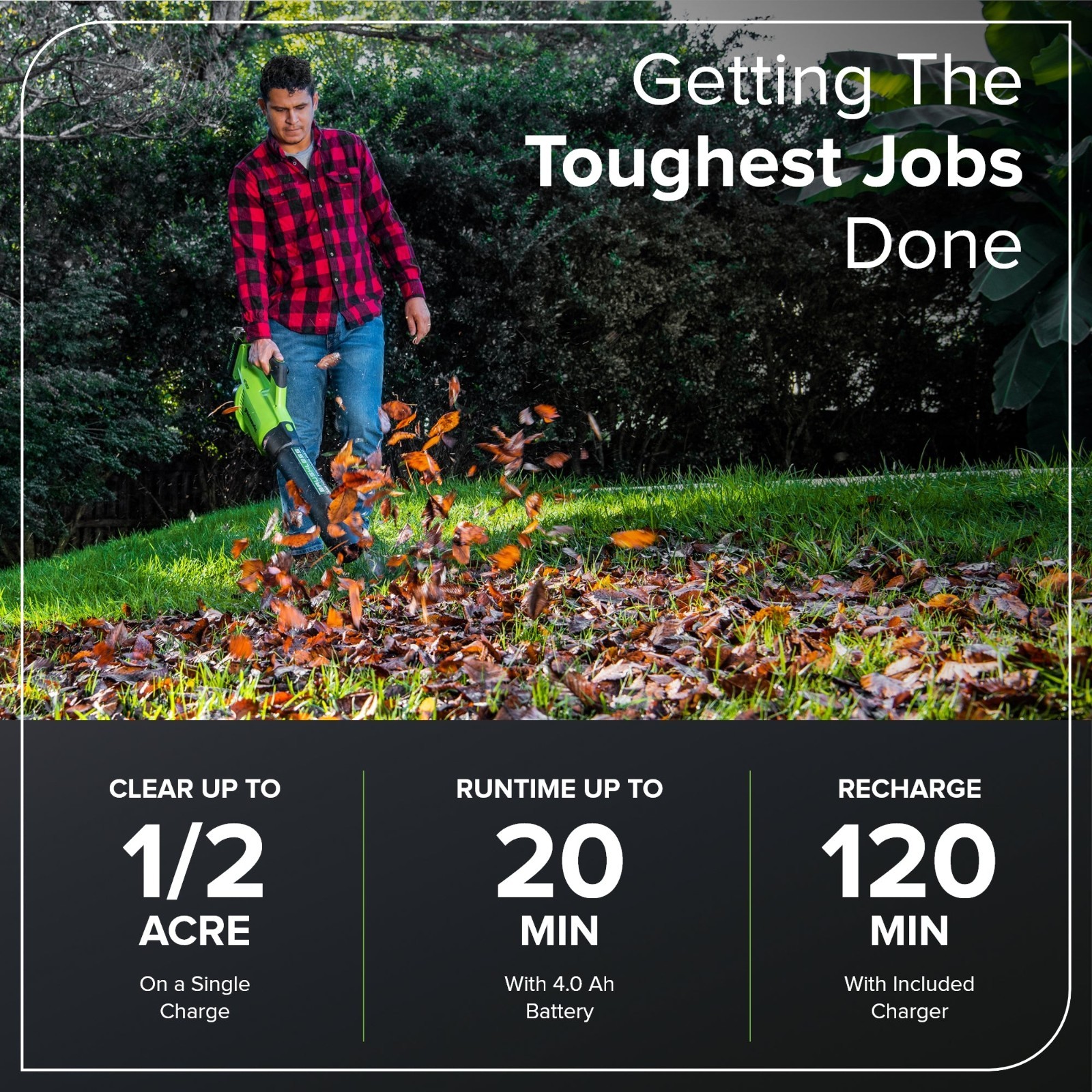 Greenworks 40V Cordless Leaf Blower (550CFM 130MPH) with 4Ah Battery and Charger