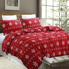 Soft Christmas Duvet Cover King Size, Red Snowflake Pattern Bedding Set for Chri
