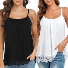 Built-In Bra Women Lace Flowy Loose Camisole Cami Vest Tank Top Casual Blouse TB