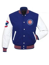 Men’s Chicago Cubs Varsity Jacket Blue & White Letterman MLB Baseball Coat