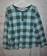 Women's JOYSPUN Green White Checkered Knit Pajama Top Size L 12-14