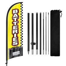 FSFLAG Batteries Feather Flag with Pole and Ground Stake 8Ft Advertising Sign