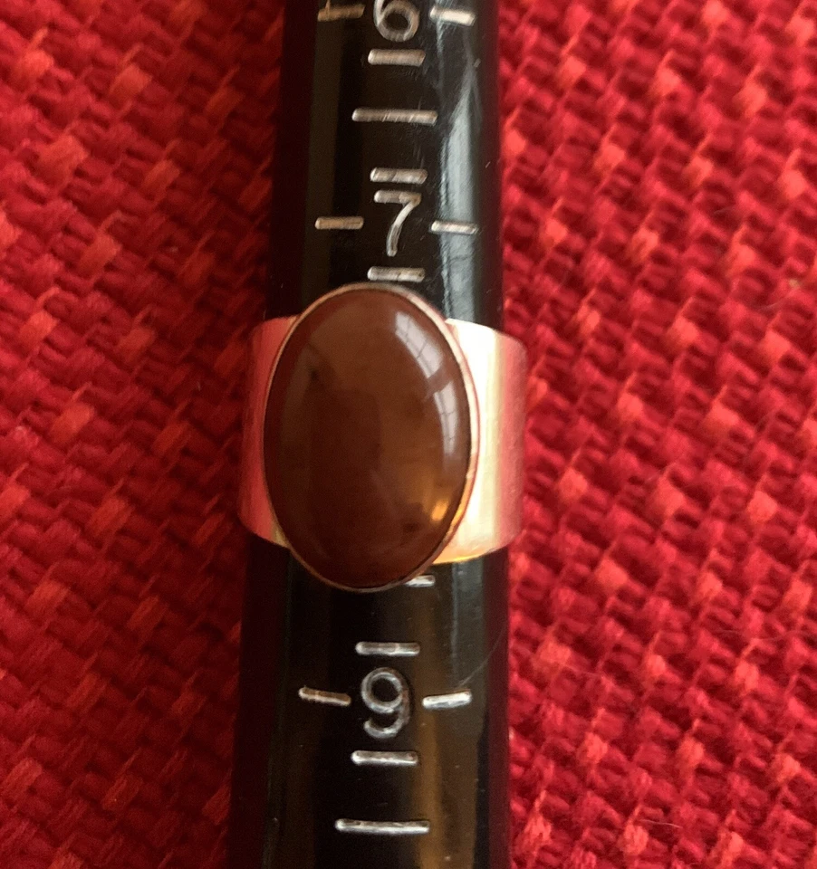 ANILLO BANDA ANCHA OBSIDIANA CAFÉ PLATA ESTERLINA 925 ATI ~ Talla 8 Foto 2 de 3