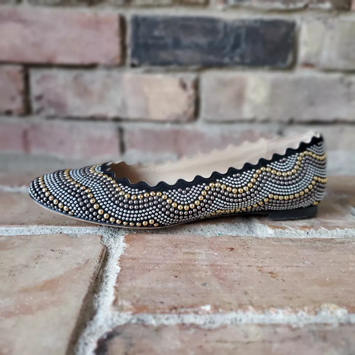 Chloe Black Suede Studded Scalloped Lauren Ballet Flats (EU 36