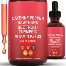Cayena Pimienta Espino Remolacha Raíz Cúrcuma Vitamina K2+D3 Gotas 60 ml