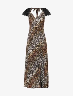 RIXO Leopard Print Open Back Silk Blend Midi Dress PLUS SIZE NWT