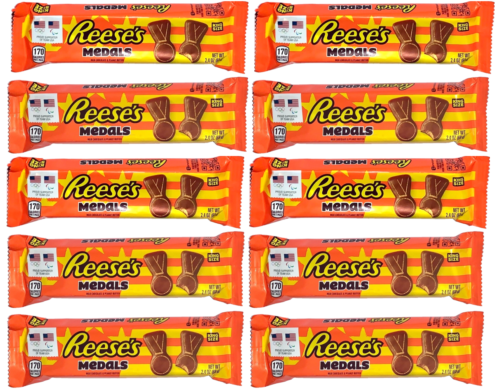 Reese's Medals Team USA Milk Chocolate Peanut Butter Snack 2.4oz each-Pack of 10 - Afbeelding 1 van 2