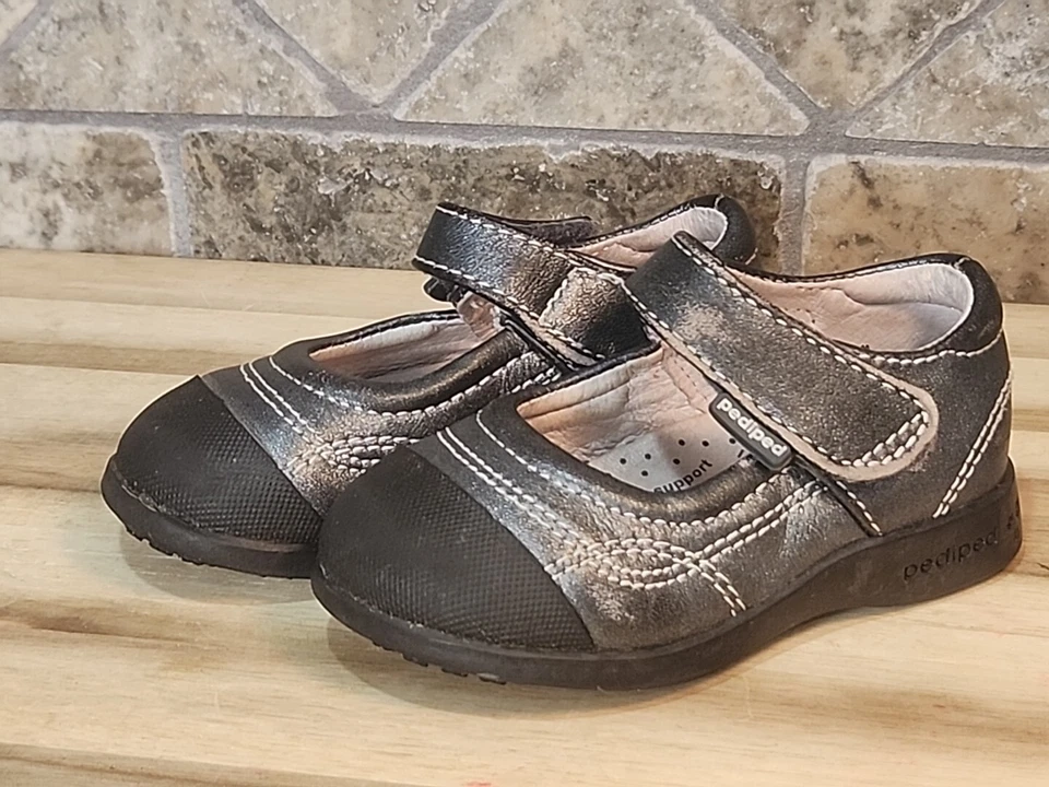Zapatos de cuero pediped para niñas talla 5 EE. UU. 20 euros gris negro Foto 3 de 4
