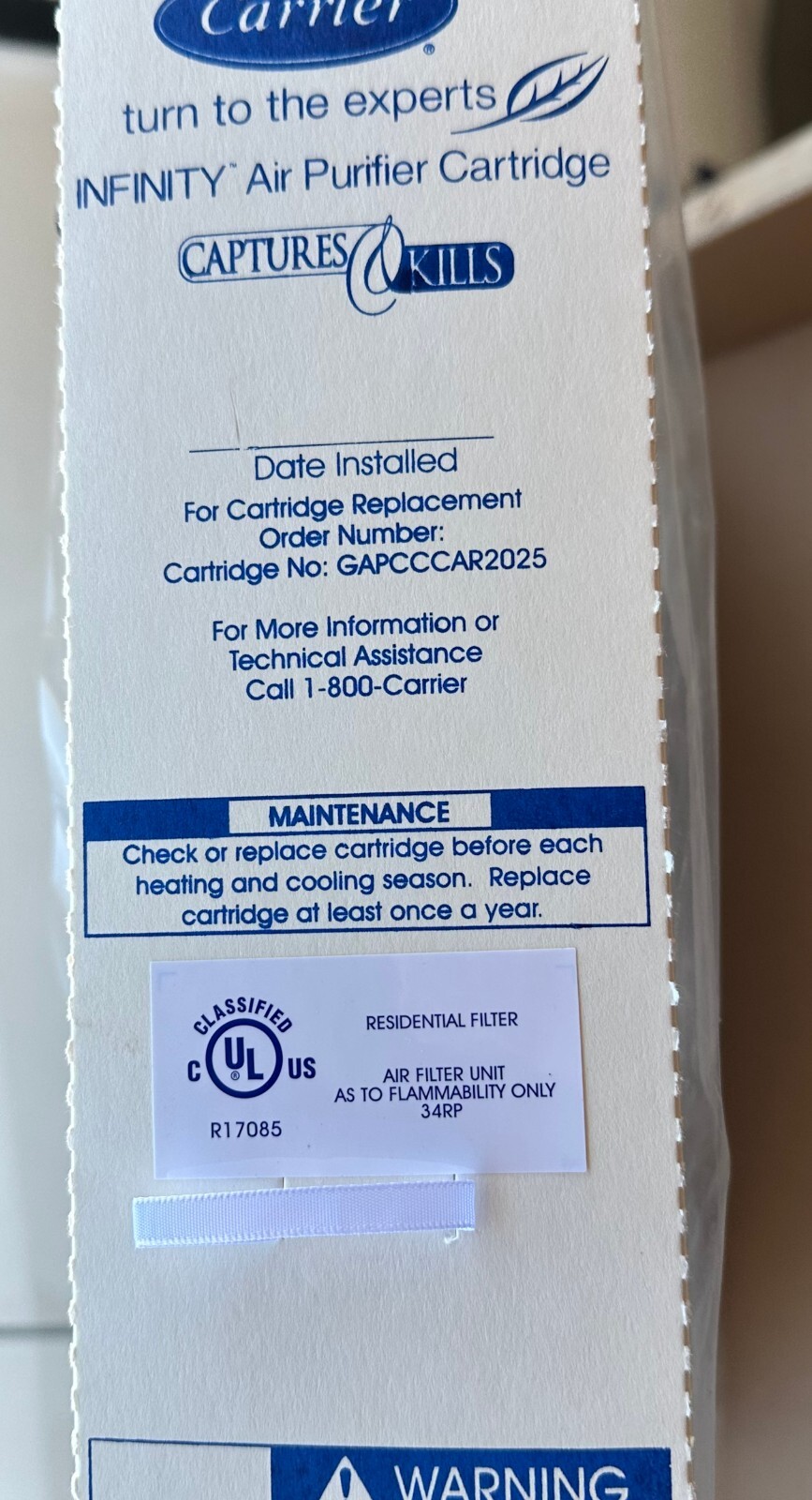 GENUINE BRYANT / CARRIER AIR FILTER GAPBBCAR2025 / GAPCCCAR2025