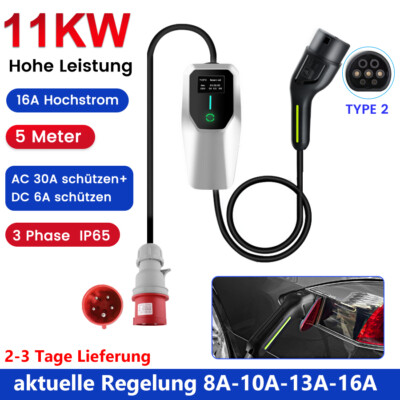 3 Phase Box EV-Ladegerät Schaltbar16A 11KW Schaltbar Type2 Tragbare ladekabel 5M