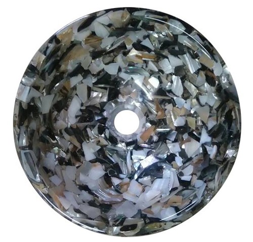 15" Black and White MOP Mosaic Work Wash Basin Elegant Sink Balcony & Hotel Deco