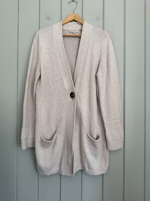 Repeat Knit Cardigan Sweater XS Beige Cotton Button Front Longline Pockets