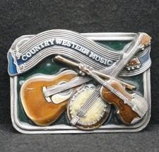 WF13130 VINTAGE 1984  COUNTRY WESTERN MUSIC  INSTRUMENTS ARTWORK BELT BUCKLE