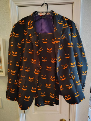 #ad #ad OppoSuits Black O Jack O Halloween Men#x27;s Suit Sz 40 Black amp; Orange Pumpkin Face $45.50