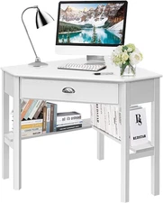 Corner Desk with Storage Drawer and Shelves - Writing and Study Computer Worksta