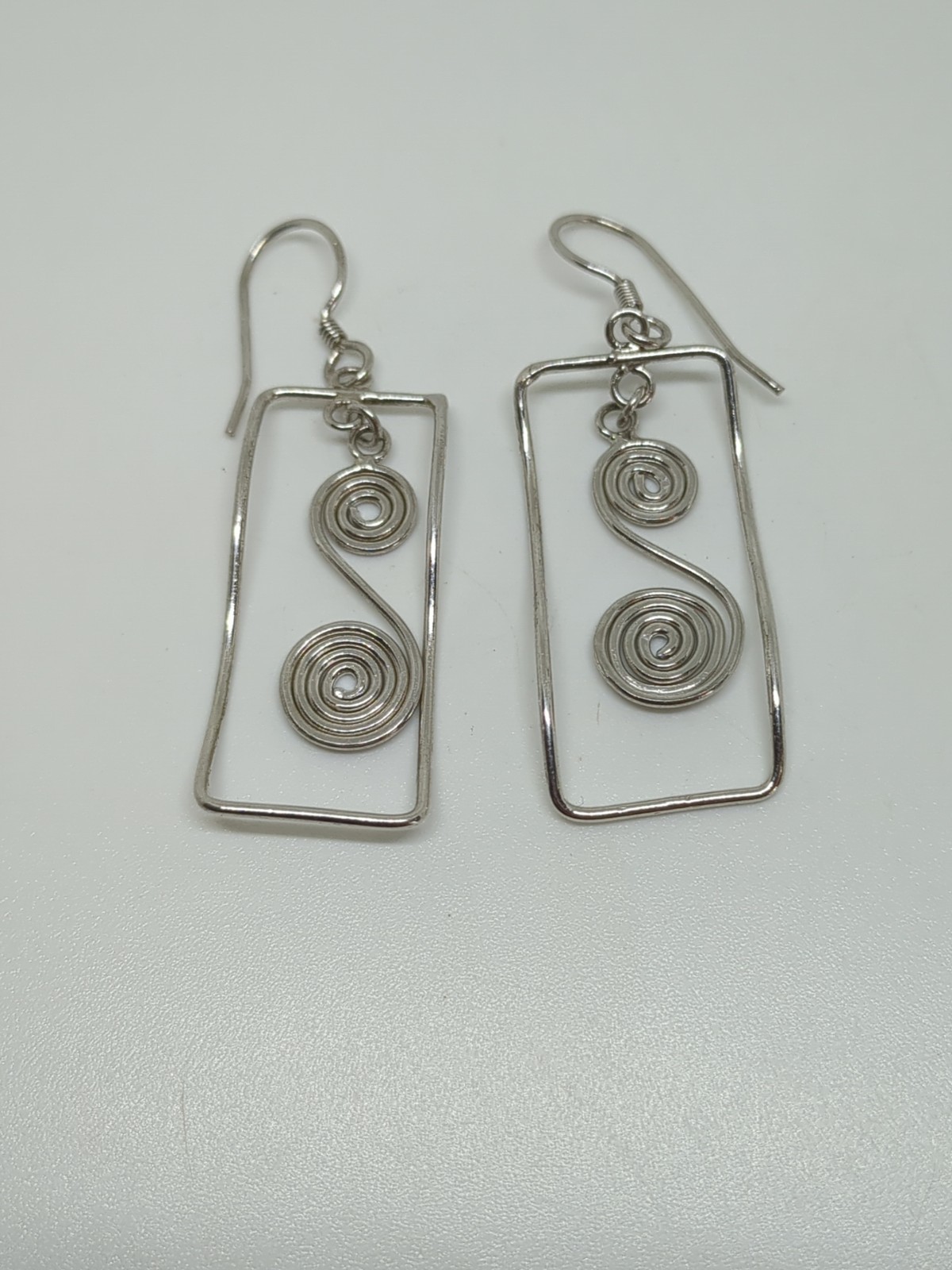 Sterling Silver 925 Rectangular Swirls Dangle Ear… - image 1
