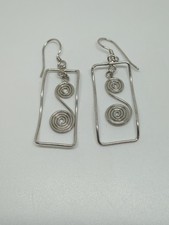 Sterling Silver 925 Rectangular Swirls Dangle Earrings