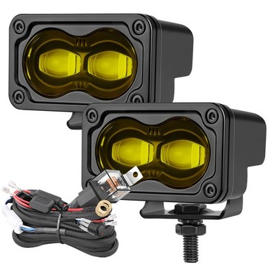 3'' DOT SAE J583 Amber LED Lights Yellow Fog Pods Pair (Set of 2) Offroad &Wiring