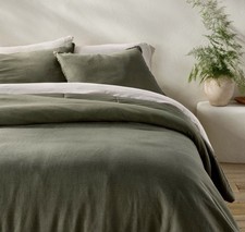Full/Queen Heavyweight Linen Blend Comforter and Sham Set Olive Green - Casaluna