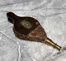 Small Vintage Wood Leather Brass Fire Bellows, Split Does Not Work Anymore