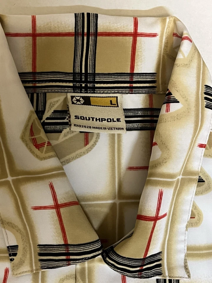 Southpole Men's Short Sleeve Shirt Button-Up Size L Vintage Y2K 90s Geometric - Image 2 of 4