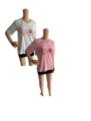 JOY Damen T-Shirt LUZIE 36880 Kurzarm weiss pink Gr. 36 38 40 42 44 46 48 - Bild 1 von 3