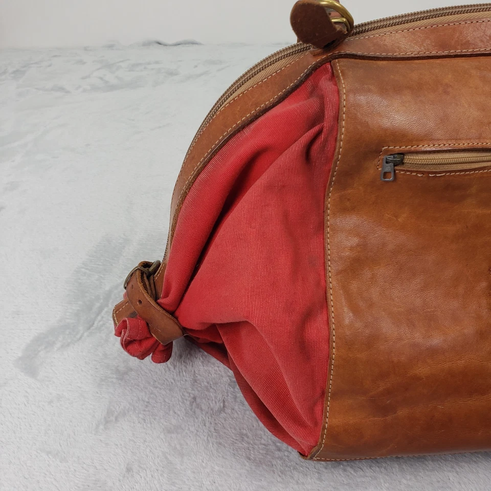 Bolso de Hombro Grande IL Bisonte Cuero Caramelo/Lona Rojo Tostado Marrón Cartera Foto 3 de 4
