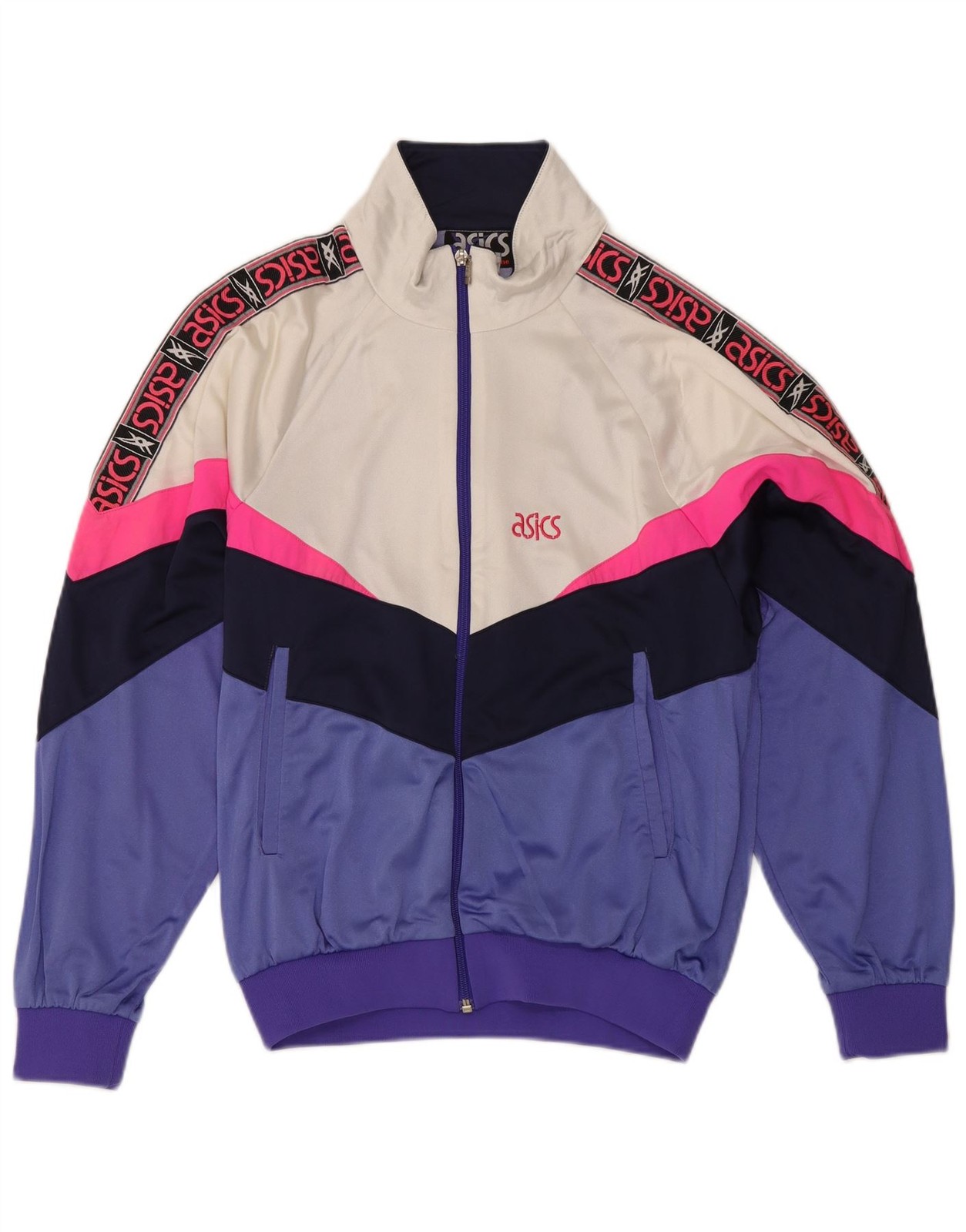 ASICS Womens Graphic Tracksuit Top Jacket UK 18 XL Purple Colourblock BI11