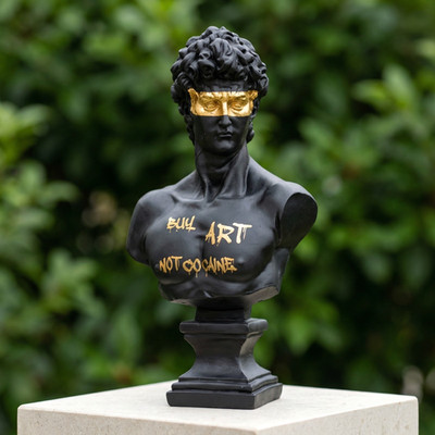 Pop Art Sculpture Black David Statue - Modern Renaissance Bust Home Garden Decor
