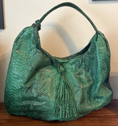 PRESMER Green Genuine Snakeskin Python Slouch Hobo Handbag Bag Purse