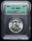 ICG MS 63 -1954 Benjamin Franklin Half Dollar 50C Silver Coin-201