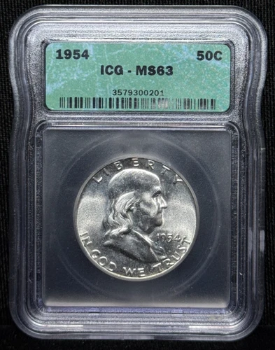 ICG MS 63 -1954 Benjamin Franklin Half Dollar 50C Silver Coin-201