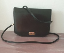SAC Pochette en cuir noir et moire  POURCHET VINTAGE