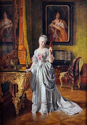 Johann Hamza Ölgemälde um 1890 Eine Dame wartet auf ihren Besucher Deutsche Schule