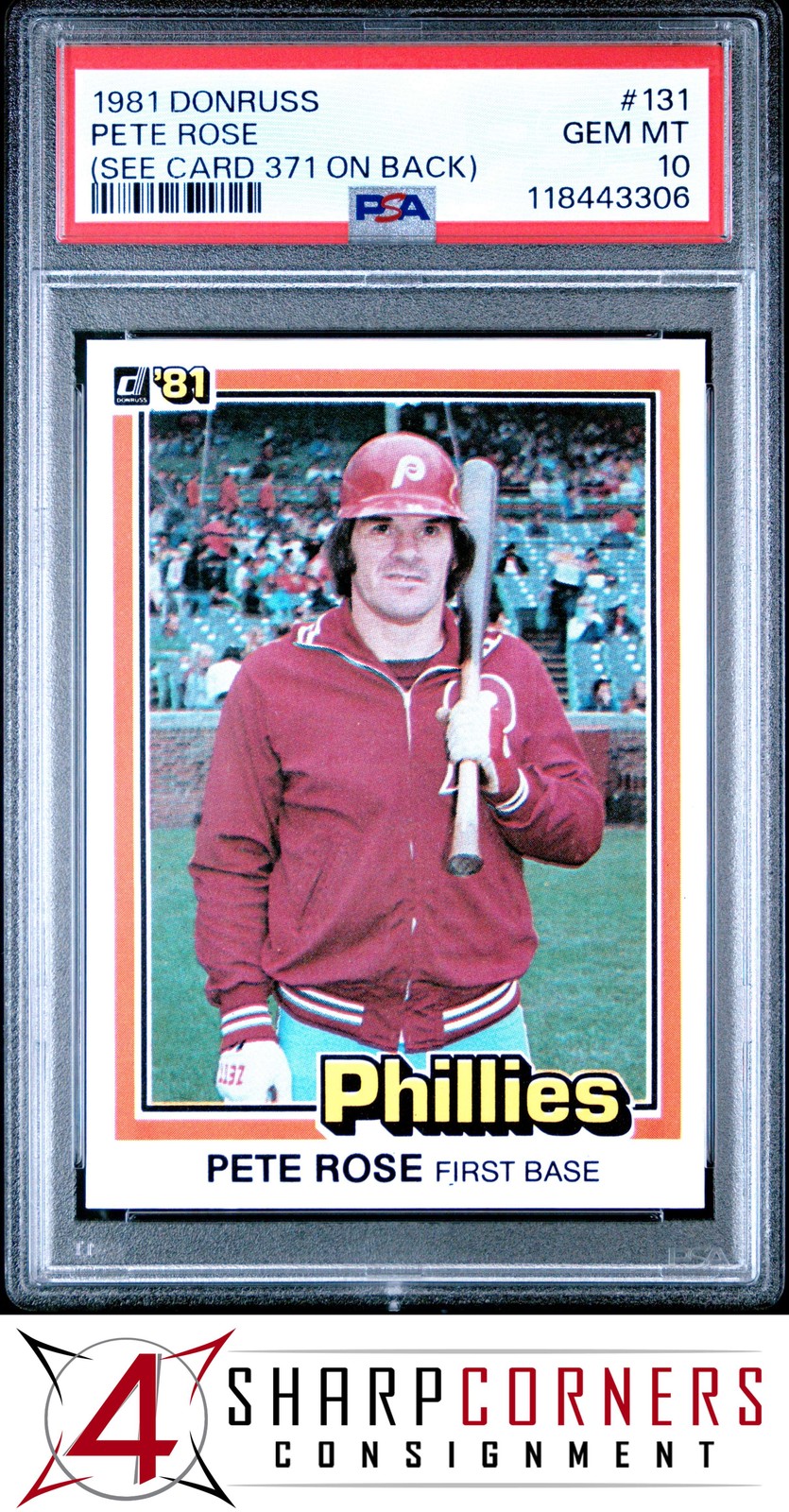 1981 DONRUSS #131 PETE ROSE SEE CARD 371 ON BACK PSA 10