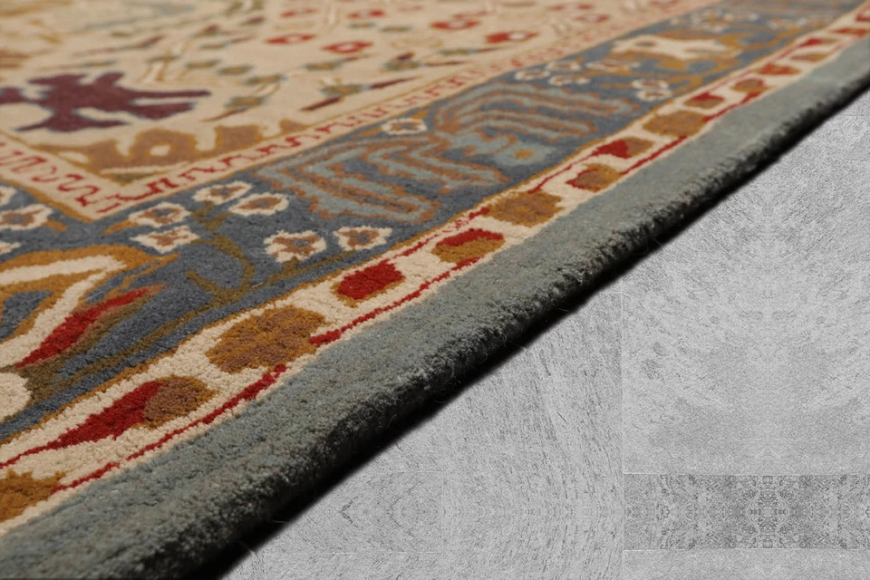 Переходная шерстяная дорожка для декоративно-прикладного искусства ручной работы 2 фута 6 дюймов x 12 футов бежевая, синяя - Изображение 4 из 4