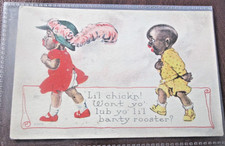 Little Black Boy and Girl  "LIL CHICKN" c1910 Postcard