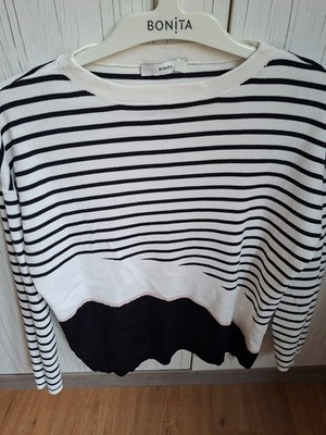 Pullover Damen Bonita Langarm Größe M schwarz/ weiß Baumwolle/ Viskose