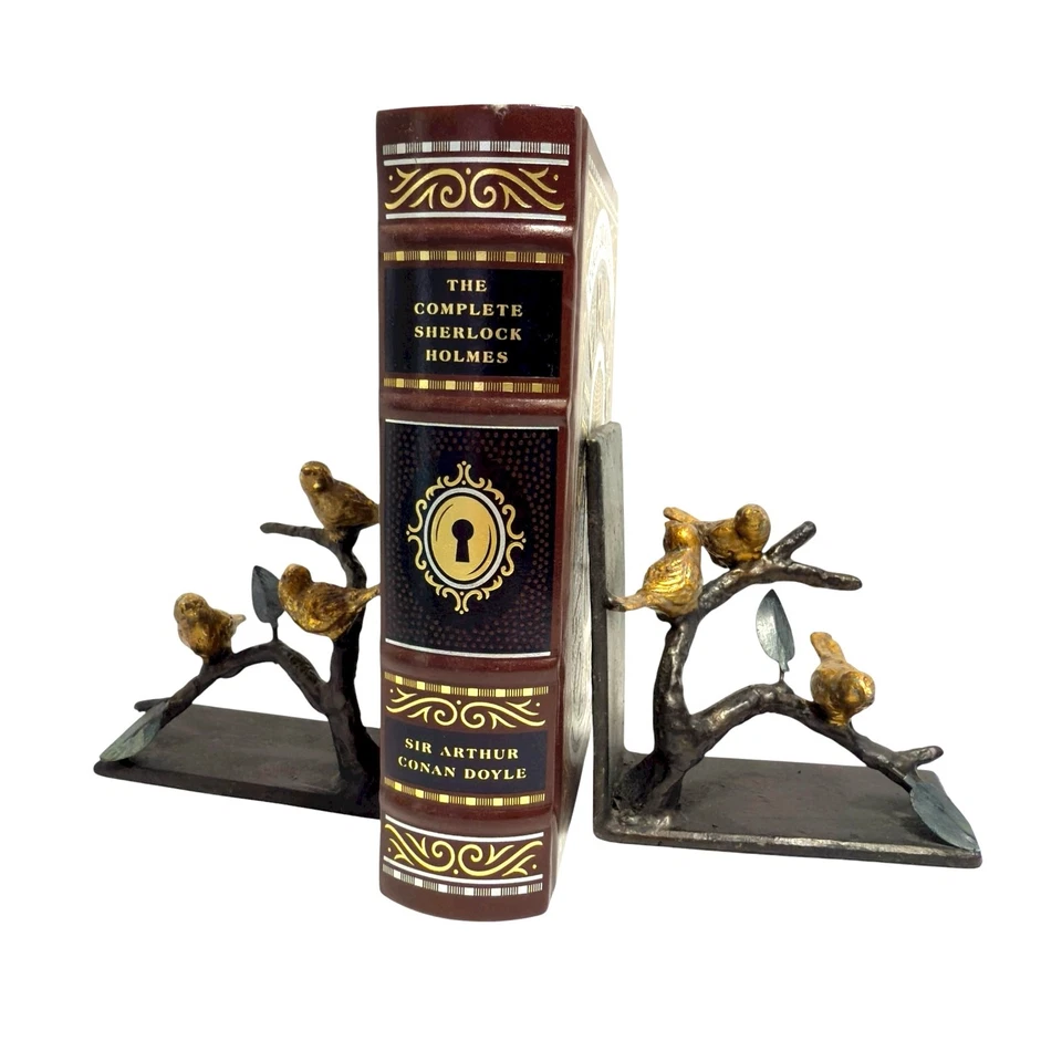 Par de extremos de libro de hierro fundido SPI Home Bird On Branch de pájaro dorado Foto 2 de 4